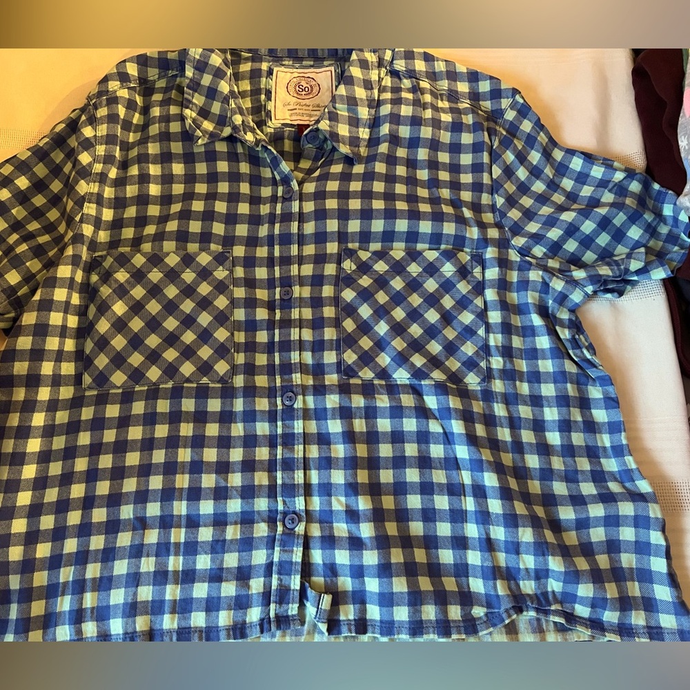 Girls SO blue checkered top size large